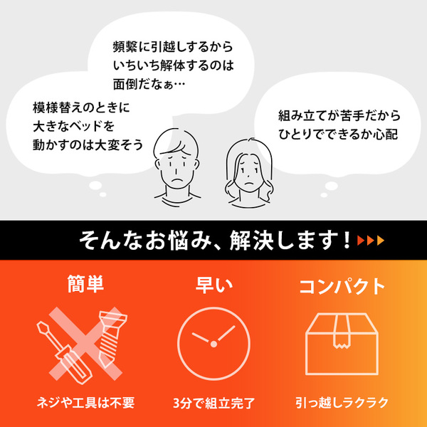 組立簡単 シングルベッド 約幅99.5×奥行204×高さ60×床面高36cm ライト