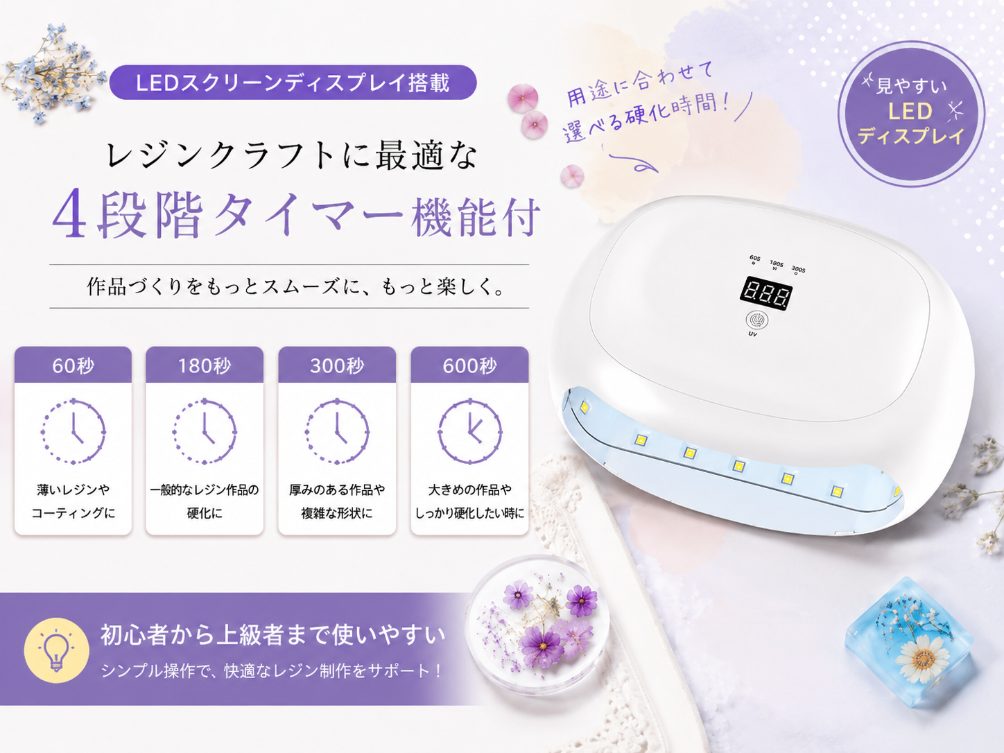 新品未使用 スパークリングブラックラインストーン付きUVレジンジェルネイルライト Faerie UV/LED レジン専用ライト 60W 56個led 両面UVライト ネイル