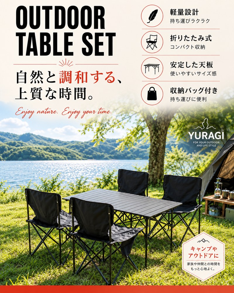YURAGI アウトドア テーブルセット チェア 7点セット キャンプ