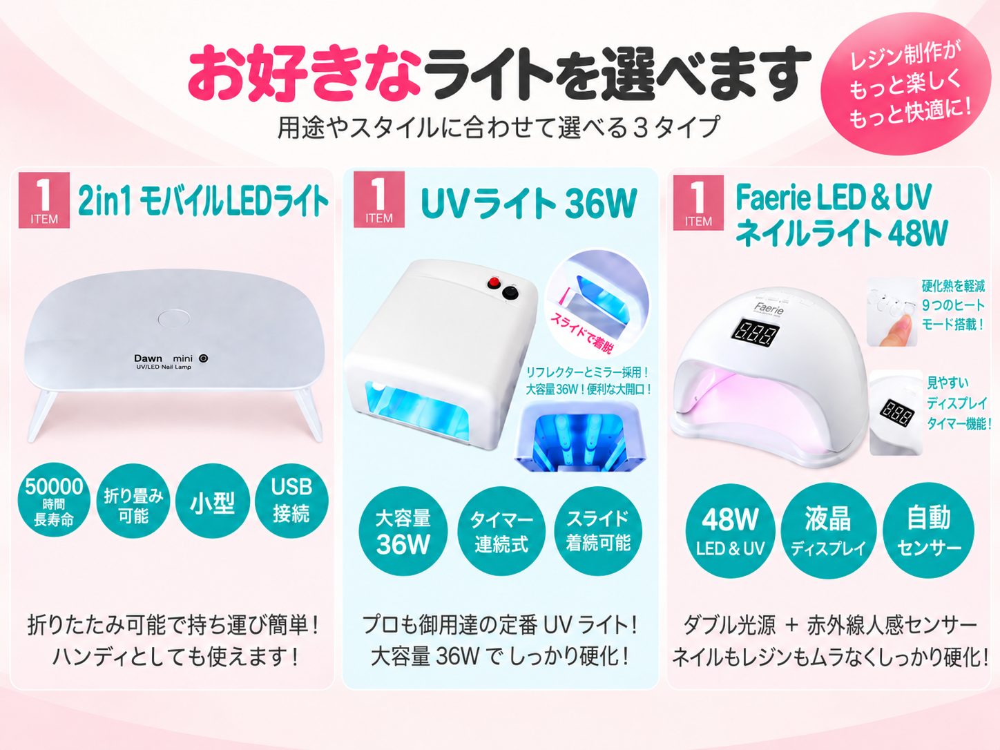 レジン手芸 完璧スターターキット 選べるUV LEDライト 送料無料 簡単