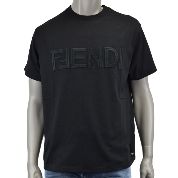 FENDI フェンディ 刺繍 LOGO T-SHIRT/Tシャツ/ブラック/FY1144 AM7N F0QA1