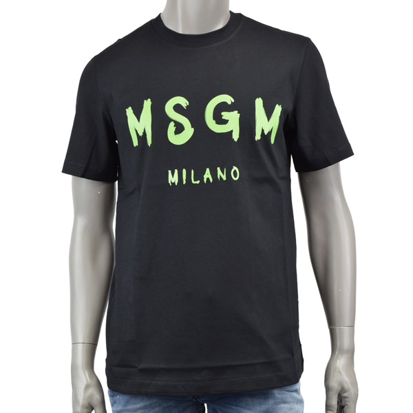 MSGM エム・エス・ジー・エム BRUSHED LOGO Tシャツ/ブラック×グリーン/3440MM510 237002 99  :MG-M510-99:MONDOROBE 通販 