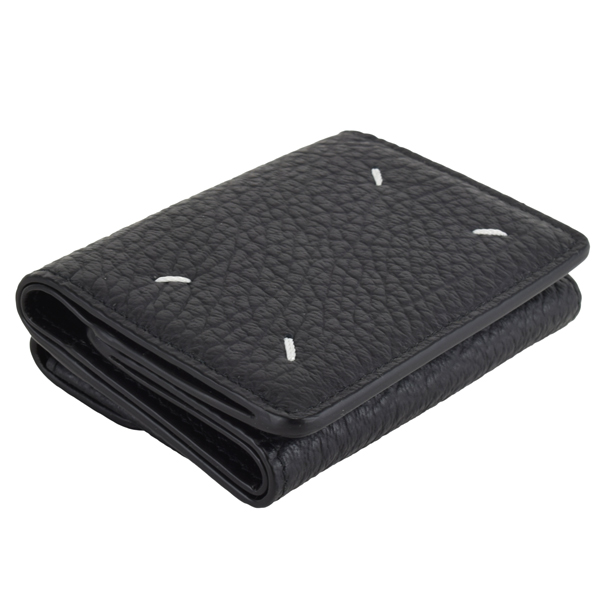 美品 マルジェラ 三つ折り財布 トリフォールド 4ステッチ コンパクト　ブラック Maison Margiela トリフォールド 三つ折り財布/コンパクト財布