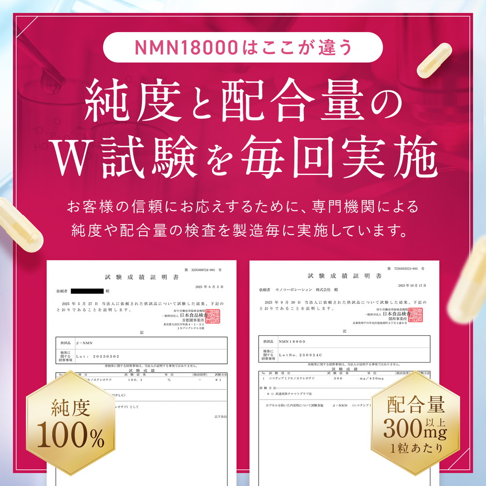 NMN サプリメント 18000mg 日本製 高純度100％ NMNの吸収率を向上 耐酸