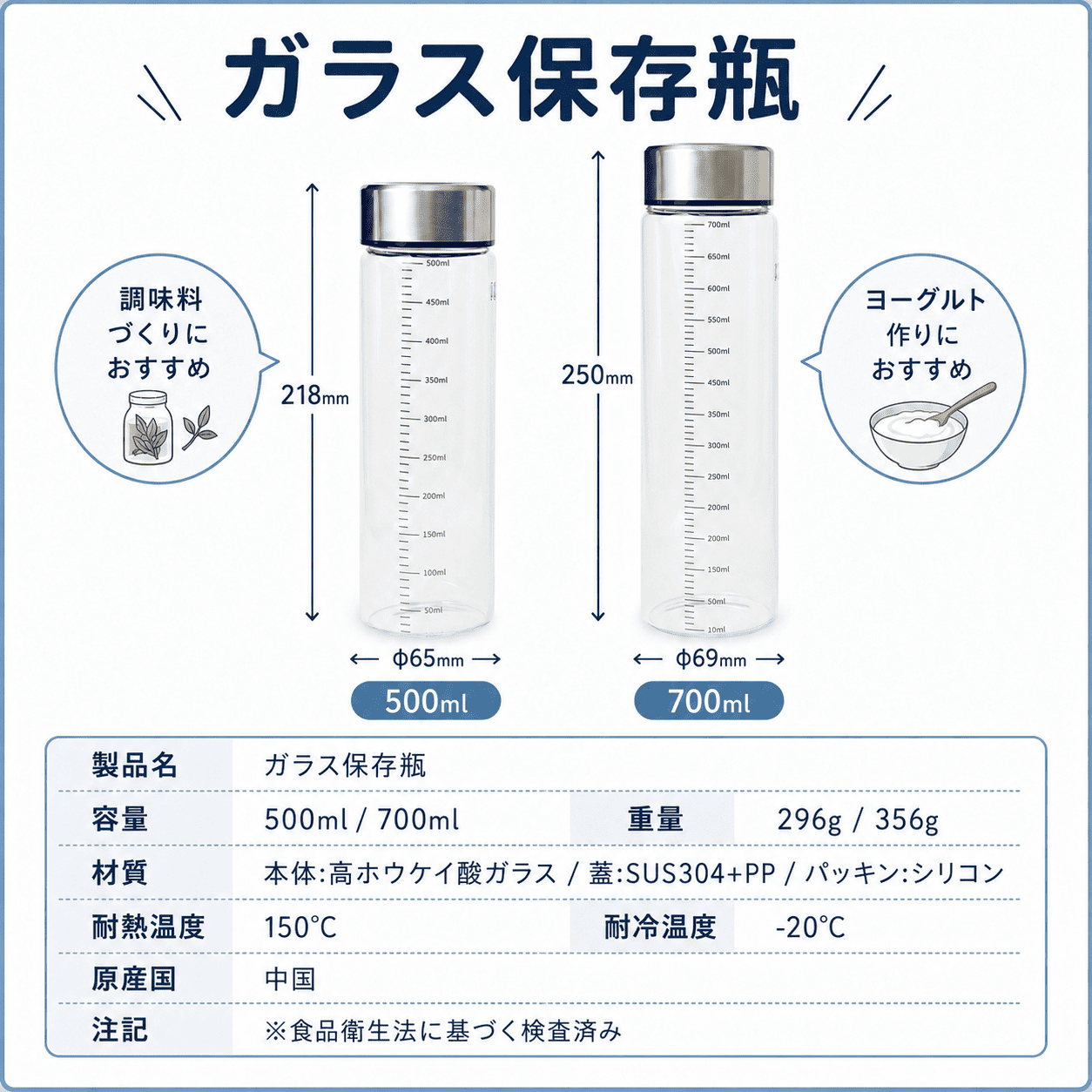ヨーグルトメーカー 容器 ガラス 瓶 700ml メモリ付き 手作り