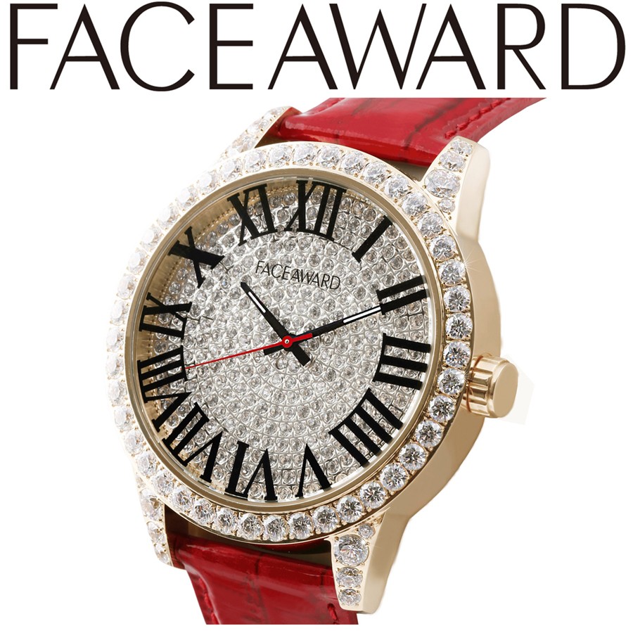 腕時計 キラキラ スワロフスキー ジルコニア レディース メンズ ゴールド ギラギラ FACEAWARD