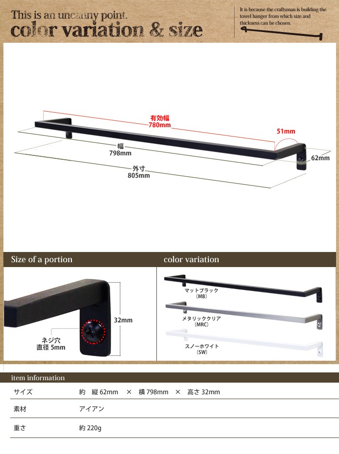 “タオルハンガーのサイズ