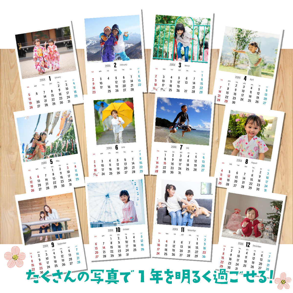 卒園A4サイズ壁掛けカレンダー写真入りオリジナルプレゼント家族孫ペットシンプルデザインギフト子ども両親赤ちゃん誕生日記念品犬猫友達卒園記念品先生敬老記念に残る12ヶ月カレンダー