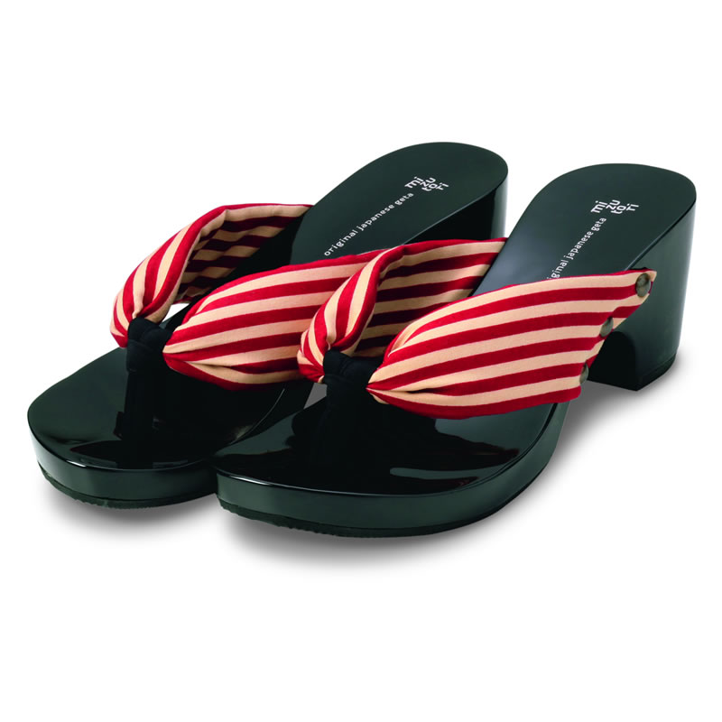 みずとりのげた 下駄 hitete ハイテテ KCBシリーズ kcb-05 ストライプ 赤 ベージュ 痛くない レディース 女性 サンダル 鼻緒