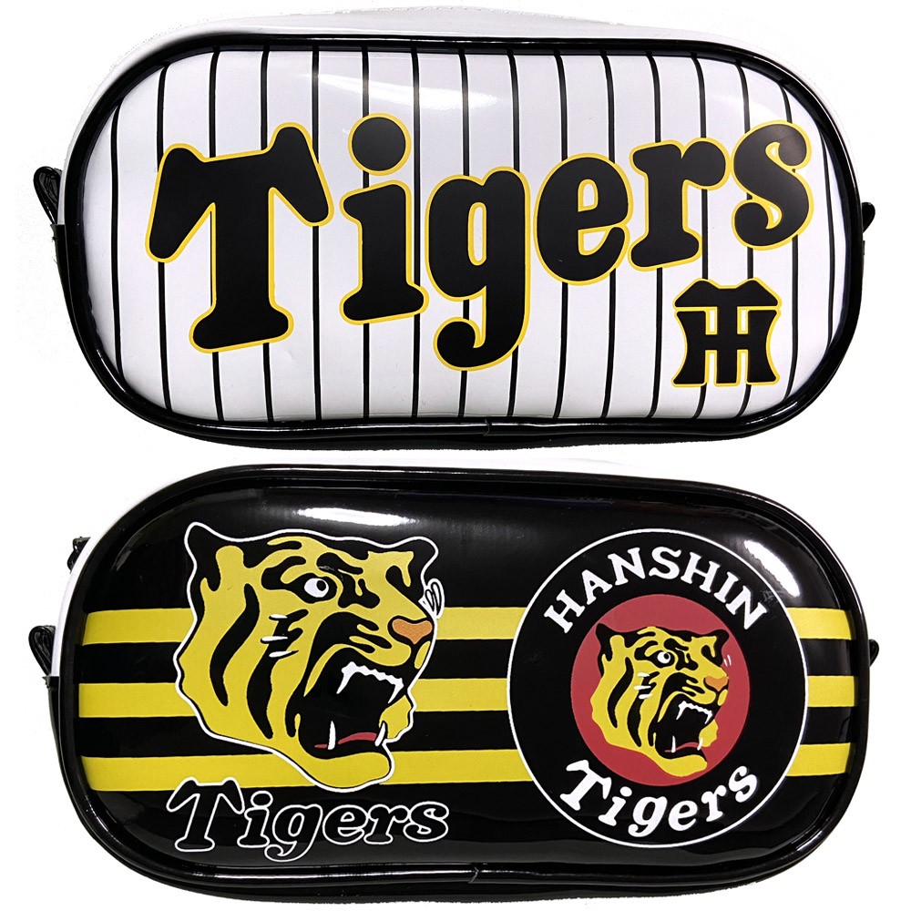21年最新入荷 阪神タイガースグッズ Tigers エナメルペンポーチ 反対側には丸虎マークとロゴが 大人気 新登場