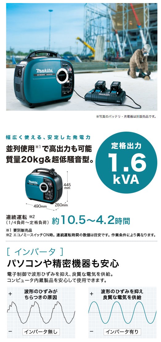 マキタ（makita） ポータブルインバータ発電機 EG1600IS : モノえーる