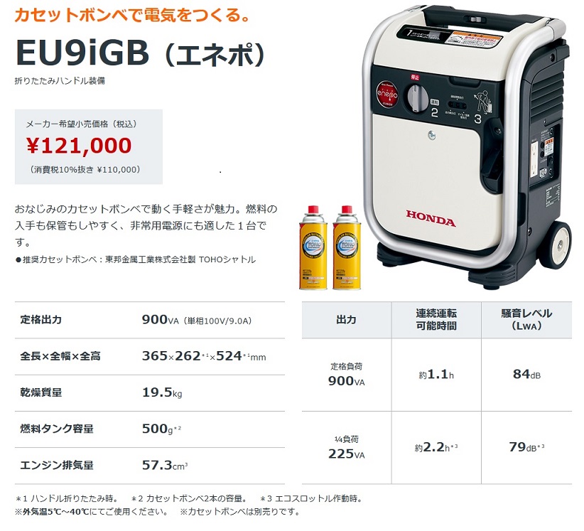 極上美品　ホンダ 正弦波インバーター搭載発電機 エネポ 900VA EU9iGB HONDA 正弦波インバーター搭載発電機 エネポ 900VA