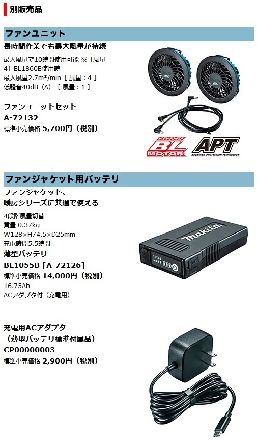 マキタ（makita） FV212DZN(紺) Mサイズ 充電式ファンベスト (高撥水+