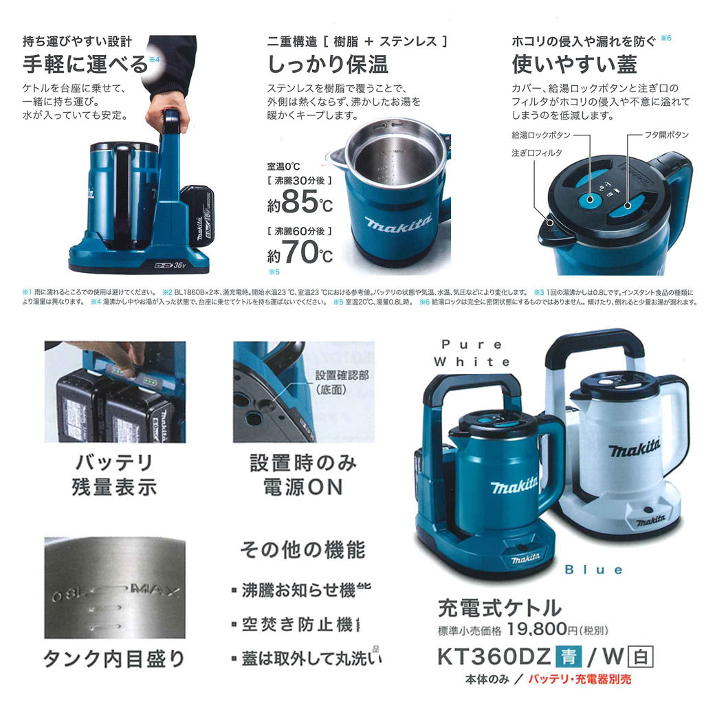 マキタ マキタ KT360DZ 充電式ケトル(青) 18V+18V対応 (本体のみ