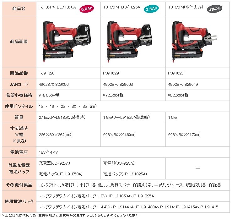マックス（MAX） 充電式ピンネイラ【14.4V/18V電池パック兼用】 TJ