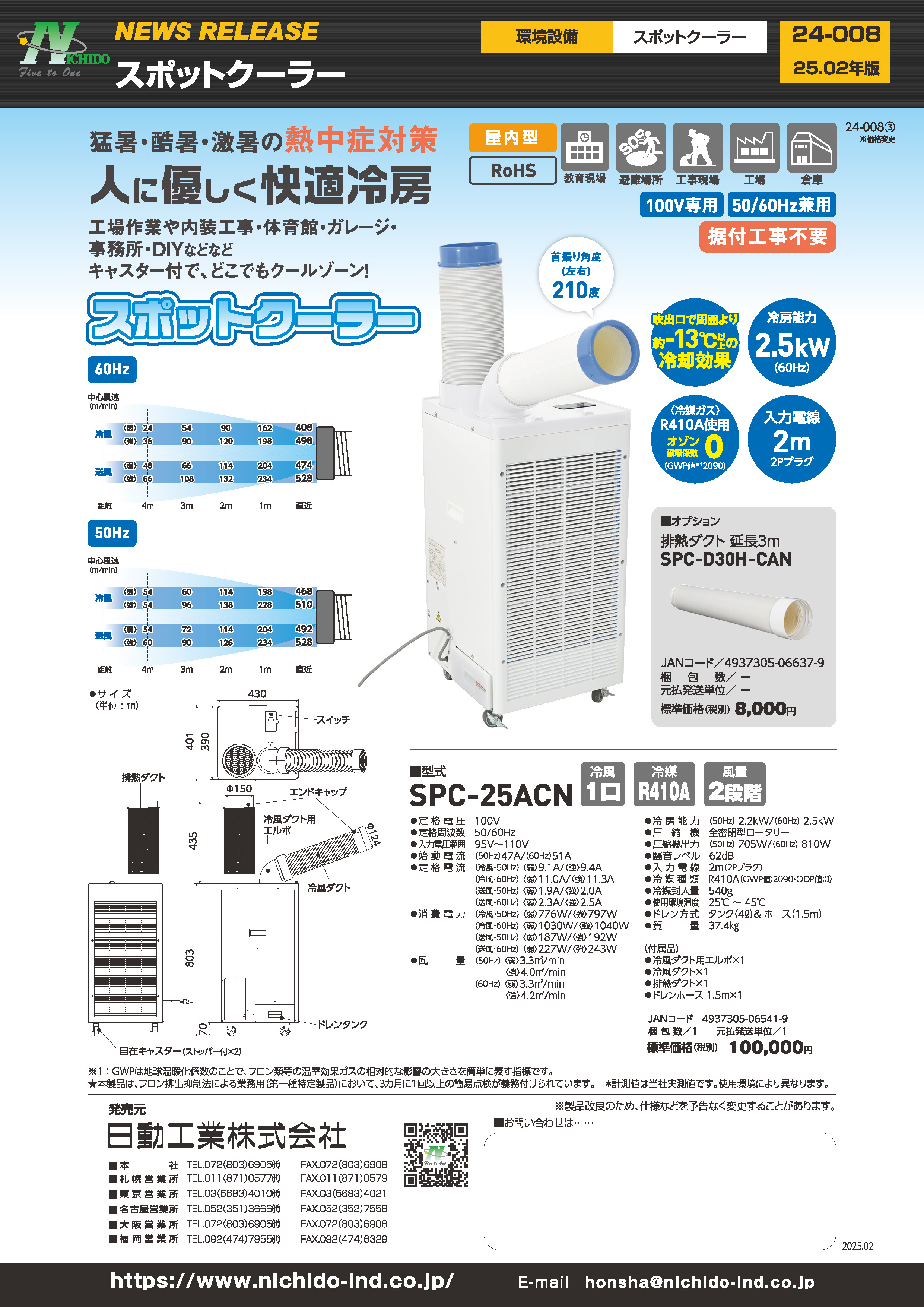 日動 NICHIDO SPC-25ACN スポットエアコン スポットクーラー【法人様