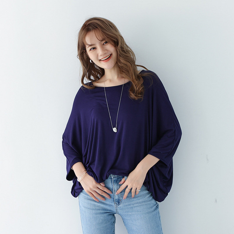 Tシャツ ドルマンスリーブ カットソー レディース トップス 長袖 春 夏 薄手 涼しい 体型カバー 二の腕カバー OL 着 おしゃれ 送料無料 |  | 02