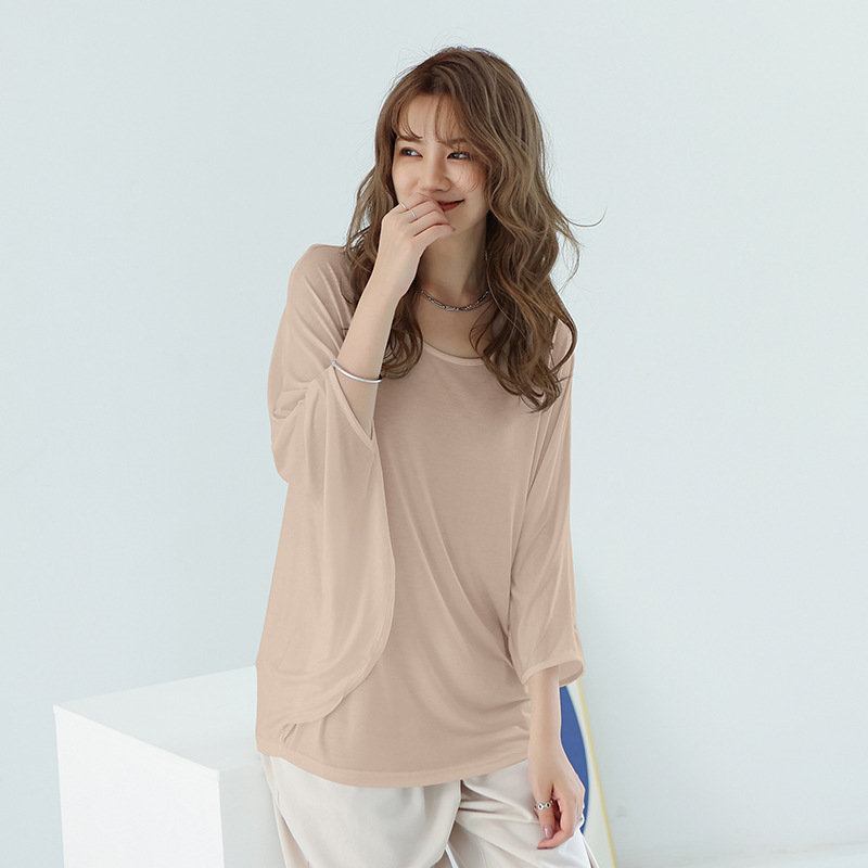 Tシャツ ドルマンスリーブ カットソー レディース トップス 長袖 春 夏 薄手 涼しい 体型カバー 二の腕カバー OL 着 おしゃれ 送料無料 |  | 05