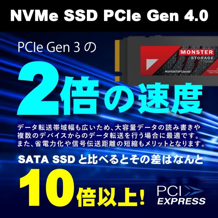 Monster Storage 2TB NVMe SSD PCIe Gen 4×4 R:7,000MB/s W:6,000MB/s