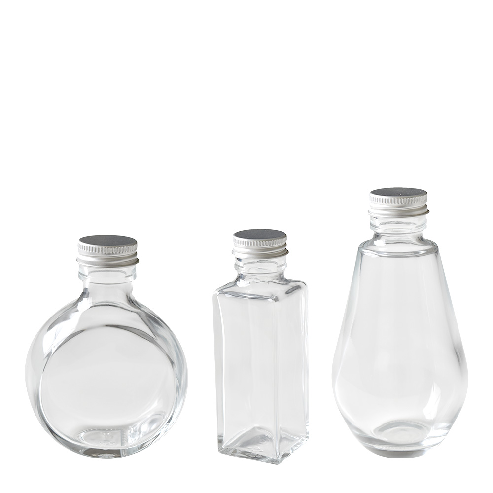 ハーバリウム用 ガラス瓶 3本セット 日本製 ガラスボトル 100ml/150ml/200ml/218ml ハンドメイド ドロップ オーバル スクエア  角瓶 ロング しずく型