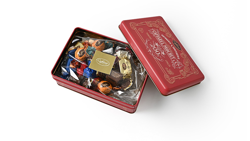 期間限定 カファレル キャプション缶(レッド) チョコレート エンボス缶