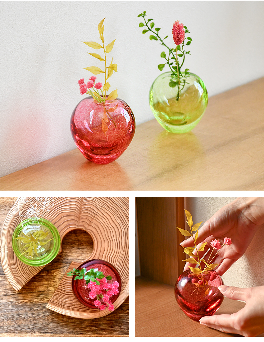 津軽びいどろ りんごの一輪挿し 伝統工芸品 日本製 花瓶 箱入りりんご