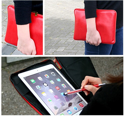 Xperia MONTAGNE. PUレザー 衝撃吸収タブレットPCポーチ ポケット付き