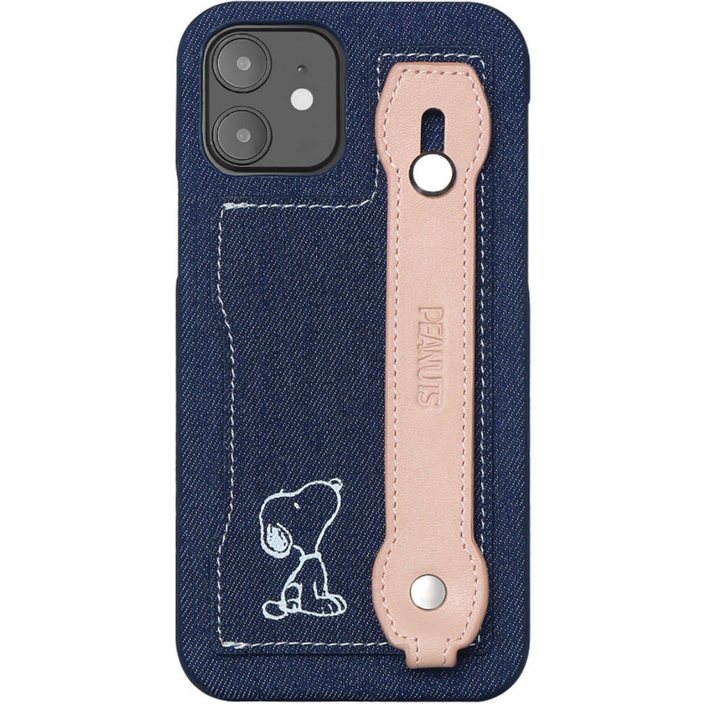 iPhone 12 スヌーピー デニム背面カバー イタリアンレザーバンド付き
