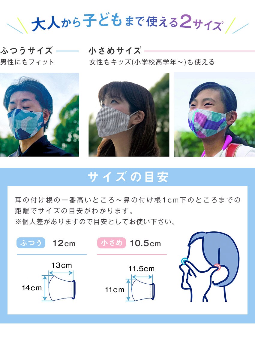 UVカット ウォータークールマスク 2枚セット 洗える 冷感マスク ふつう