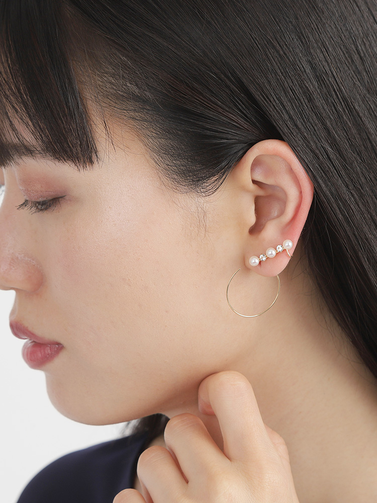 ムーンレーベル 公式] パール ピアス 4.0mm アコヤ真珠 フープ＆ライン