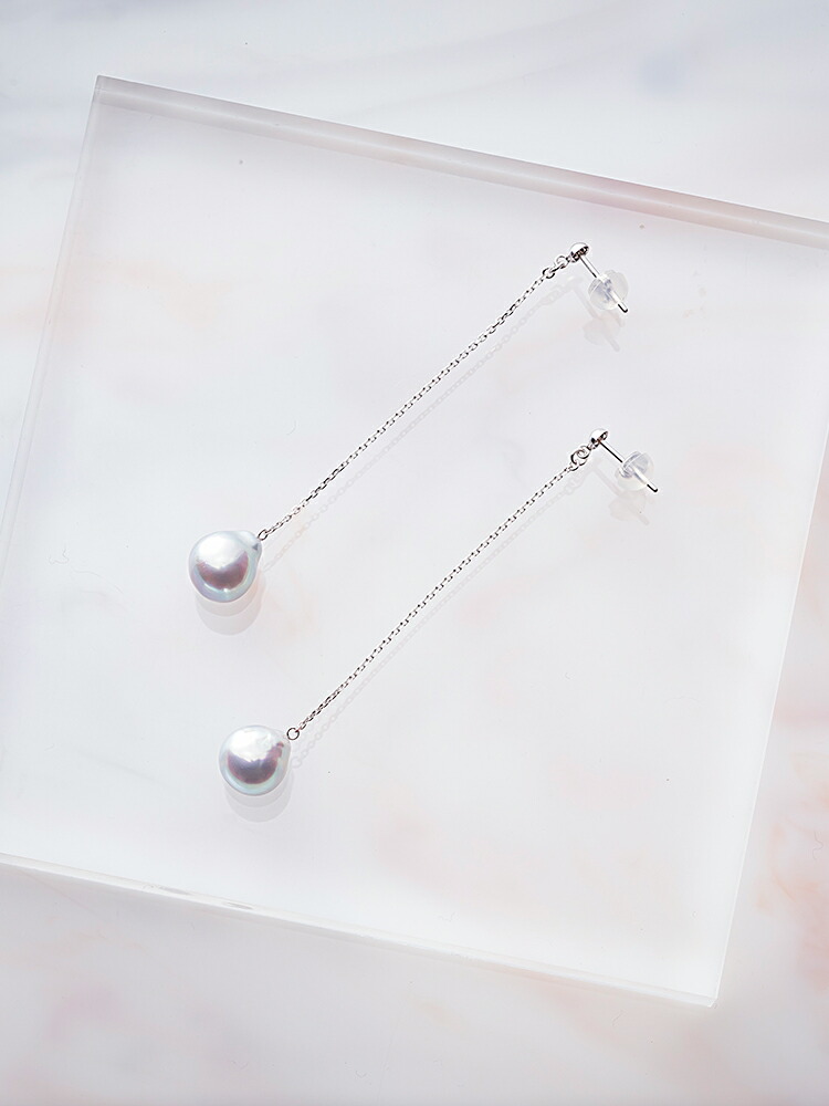 ムーンレーベル 公式] 揺れる バロック パール ピアス ロングチェーン