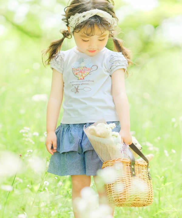 子供服 女の子 Tシャツ 半袖 普段着 通園着 ベビー 花柄 ティーカップ
