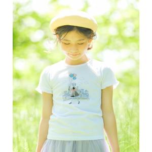 子供服 女の子 Tシャツ 半袖 普段着 通学着 綿100％ 女の子 風船 プリント フリル 袖 リボ...