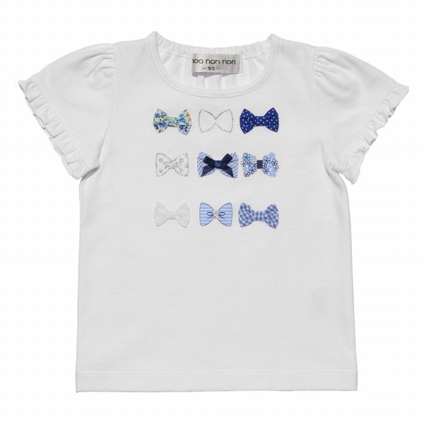 リボン付きホワイト半袖Tシャツ 再値下げ】フリルリボンTシャツ(SS(130-140) オフホワイト(003