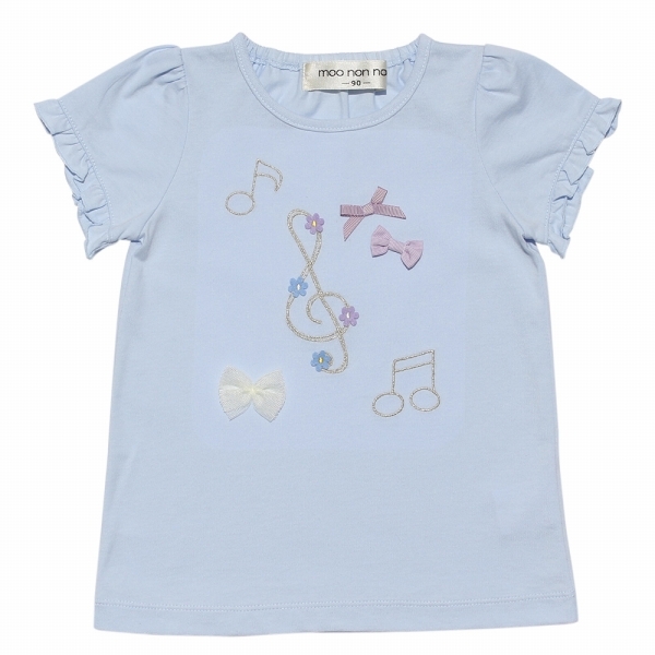 子供服 女の子 Tシャツ 半袖 ベビーサイズ　普段着　通学着　綿100％音符＆リボンモチーフ付きフリ...