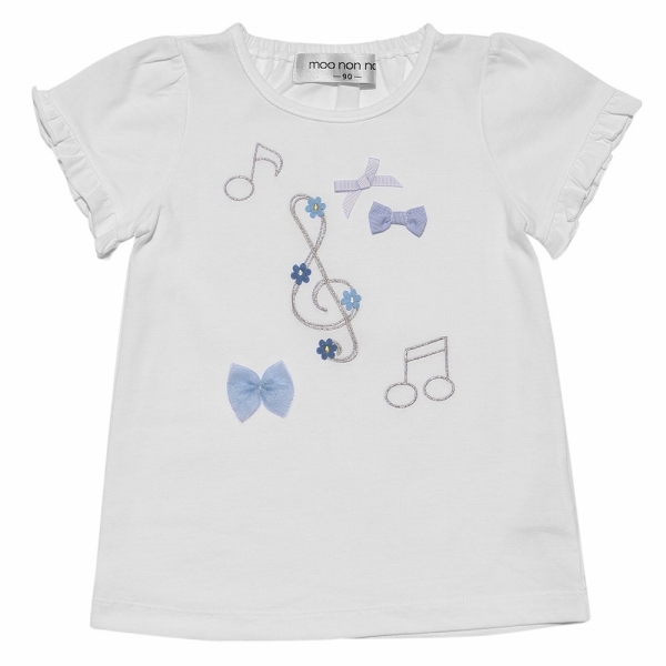子供服 女の子 Tシャツ 半袖 ベビーサイズ　普段着　通学着　綿100％音符＆リボンモチーフ付きフリ...