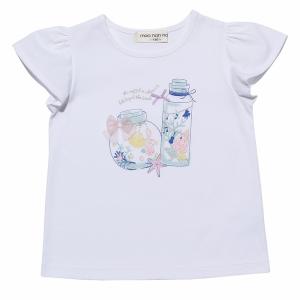 子供服 女の子 Tシャツ 半袖 普段着　通学着　綿100％貝殻＆音符ガラス瓶プリントリボン付き　マリ...