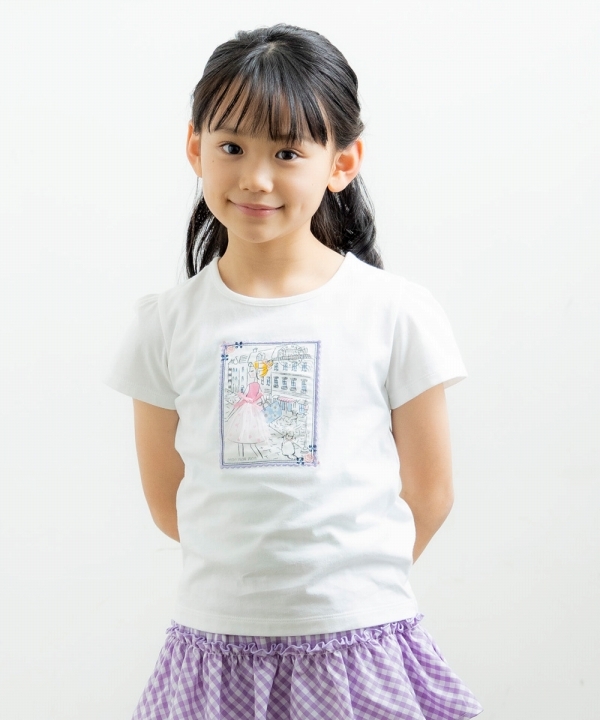 子供服 女の子 Tシャツ 半袖 普段着 通学着 通園着 綿100％外国街並み 