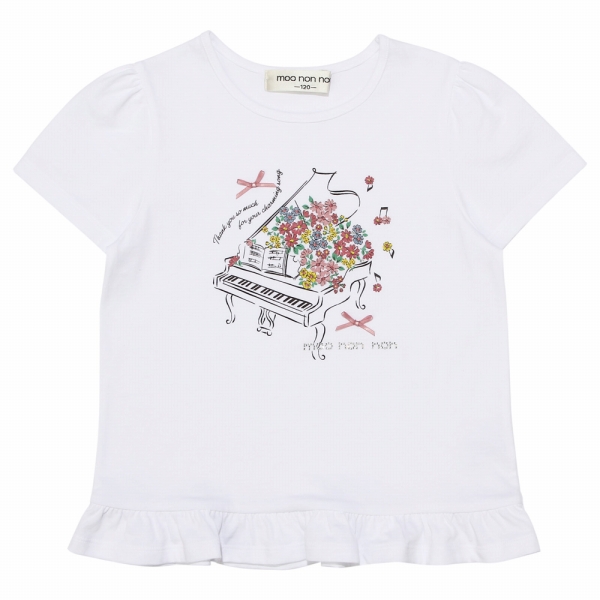 子供服 女の子 Tシャツ 綿100％ ベビー ジュニア お花 ピアノ 音符 プリント フリル オフホ...