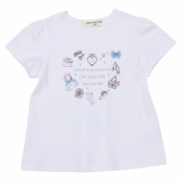 子供服 Tシャツ 夏服 半袖 綿100％ ハートモチーフ コスメ アクセサリー ロゴ プリント 後ろ...