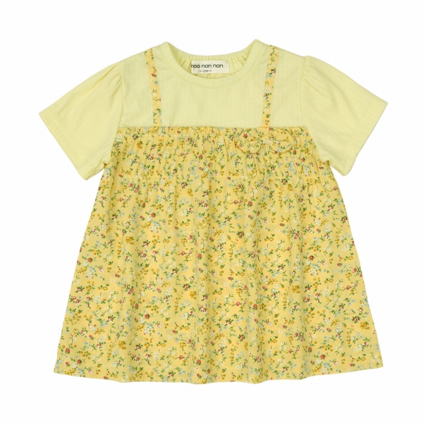 子供服 女の子 Tシャツ 春夏 半袖 子ども服 こども こども服 キッズ ベビー ジュニア 花柄 リボン キャミソール 重ね着風 ネイビー むーのんのん moononnon｜moononnon｜02