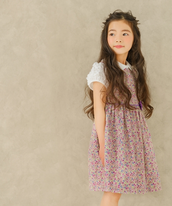むーのんのん 子供服 女の子 ワンピース ジャンパースカート 春夏 お出かけ着 フォーマル 発表会 結婚式 日本製 綿100％ 花柄 ピンク ブルー パープル moononnonの画像