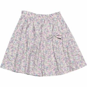 子供服 女の子 スカート 膝丈 普段着　通学着　日本製　綿100％花柄リボン付きギャザー　ウエストゴ...