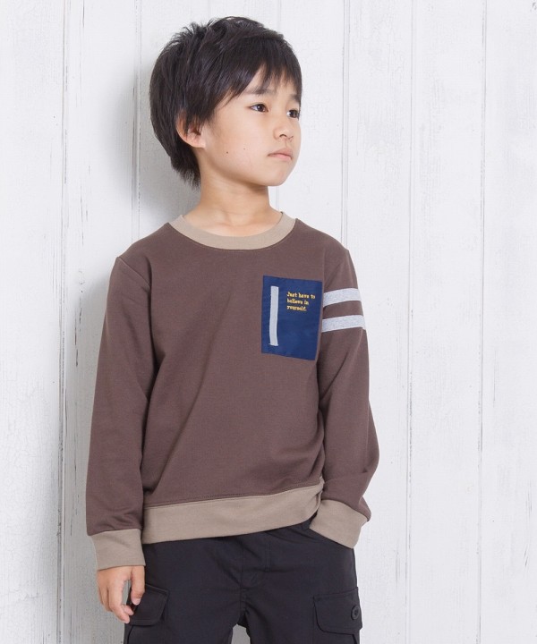 宅配 MOONONNON 子供服 男の子 トレーナー 長袖ミニ裏毛ライン入り袖 ベビー
