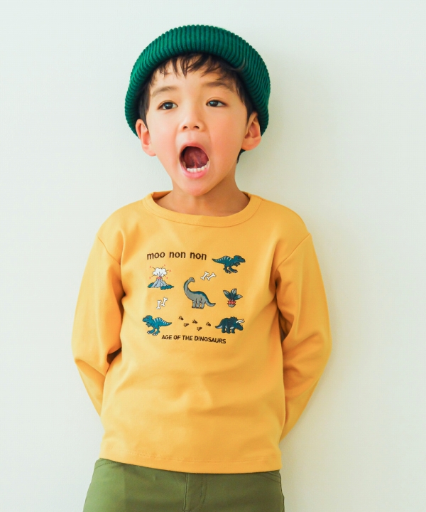 子供服 男の子 Tシャツ 秋冬 長袖 通園着 通学着 普段着 ロゴ 恐竜 刺繍 くすみカラー かっこ...