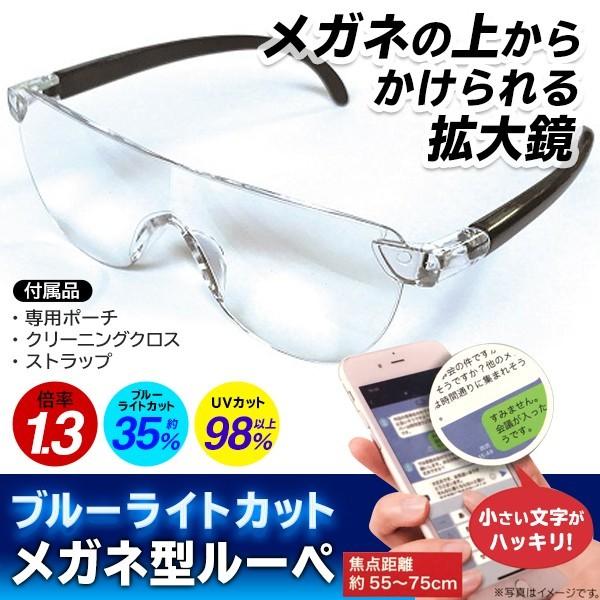 メガネ型 ルーぺ 拡大鏡 眼鏡型 1.3倍 眼鏡の上から掛けられる ブルー