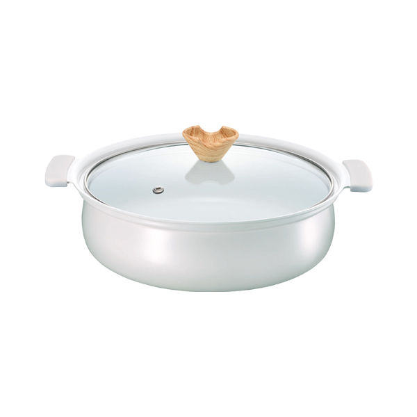 セラミック加工 両手鍋 IH対応 ガス対応 24cm 軽量 卓上鍋 3〜4人用 箸