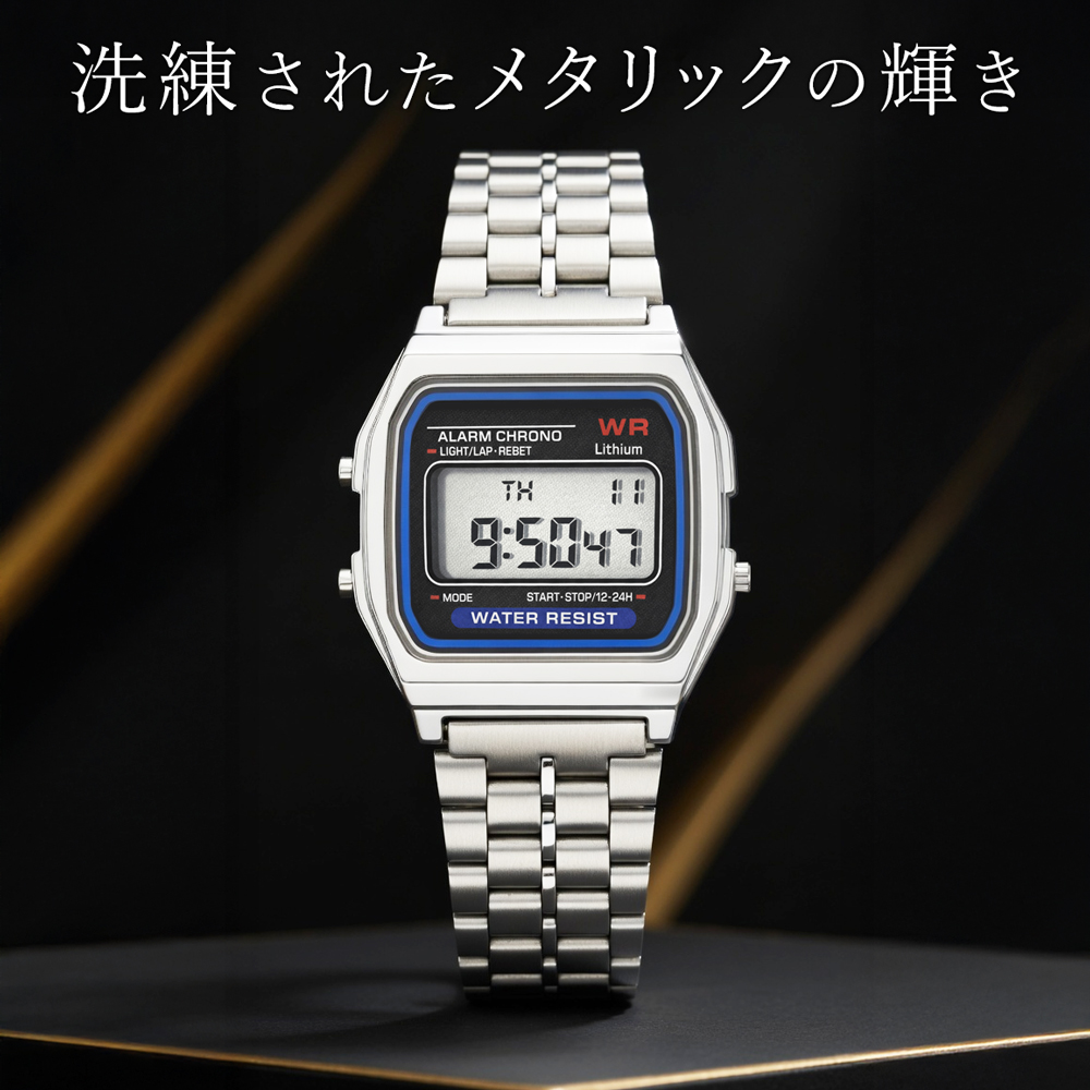 2026最新】腕時計 軽量 薄型 メンズウォッチ 時計 メタリック デジタル