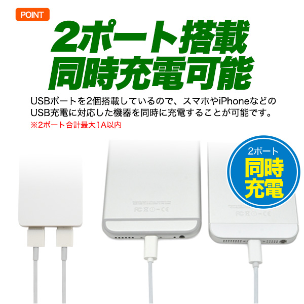 急速充電器 USB 同時充電 2ポート コンセント AC アダプター 1A