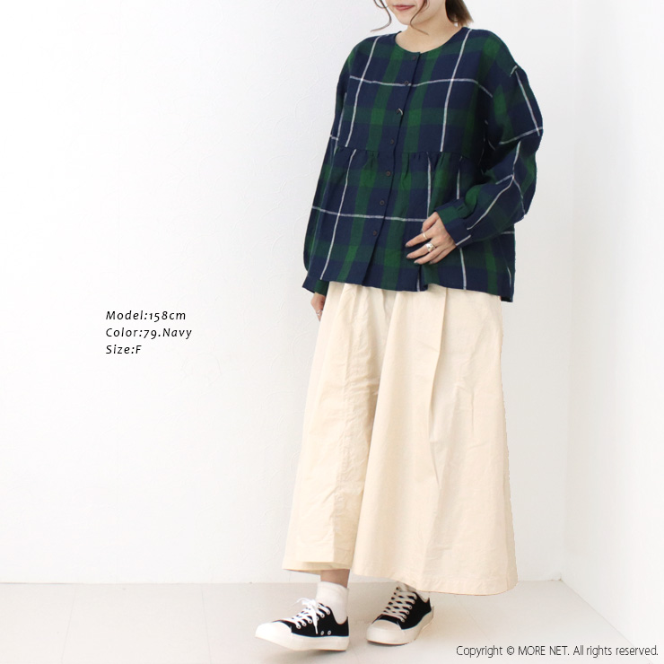 ブルーウィロー blue willow リネンCHギャザーブラウス 01DFP11423 トップス ノーカラー 長袖 チェック レディース /返品・交換不可/SALE セール |  | 05